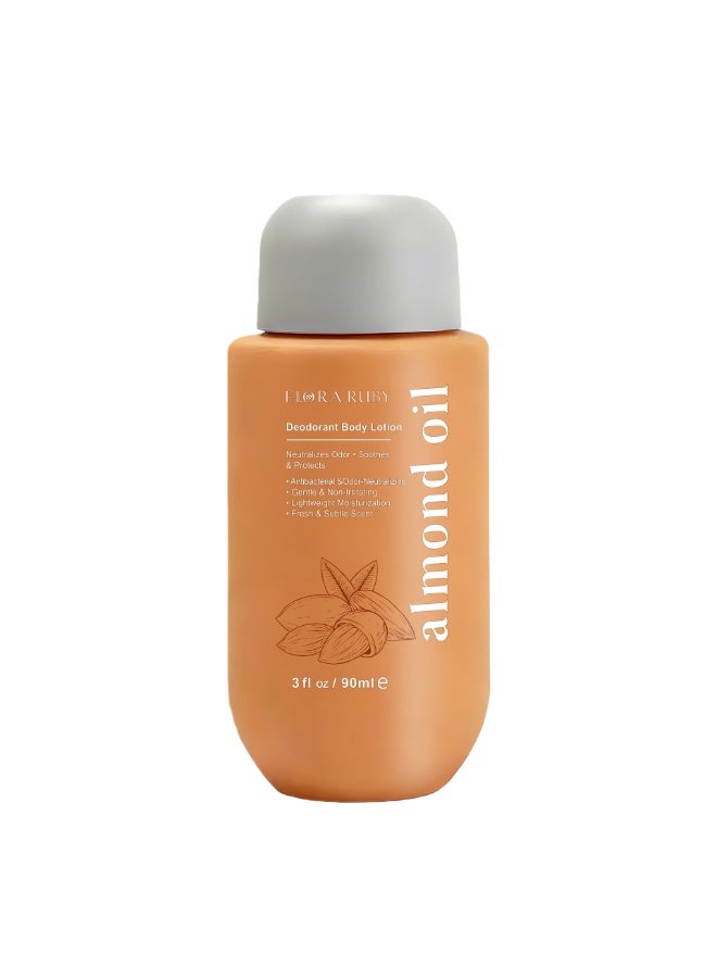 Flora Ruby لوشن الجسم المرطب والمزيل للعرق من فلورا روبي: 90 مل، برائحة اللوز الخفيفة، ترطيب يدوم طويلاً، يمنع تشقق الجلد، عناية مزدوجة لليدين والبشرة. - Image 1